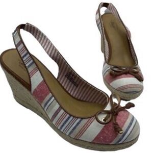 Bass Canvas Stripe Wedge Heel‎ Espadrilles Size  9